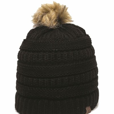 Cable Knit Faux Fur Pom Thumbnail