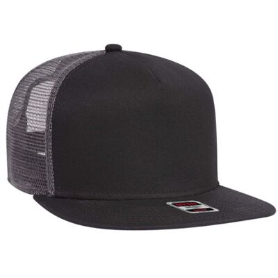 OTTO Superior Cotton Twill Round Flat Visor "OTTO SNAP" Five Panel Pro Style Mesh Back Trucker Snapback Hat Thumbnail