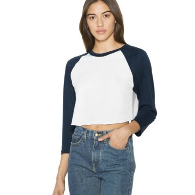 Women's Poly/Cotton Three-Quarter Sleeve Crop Thumbnail